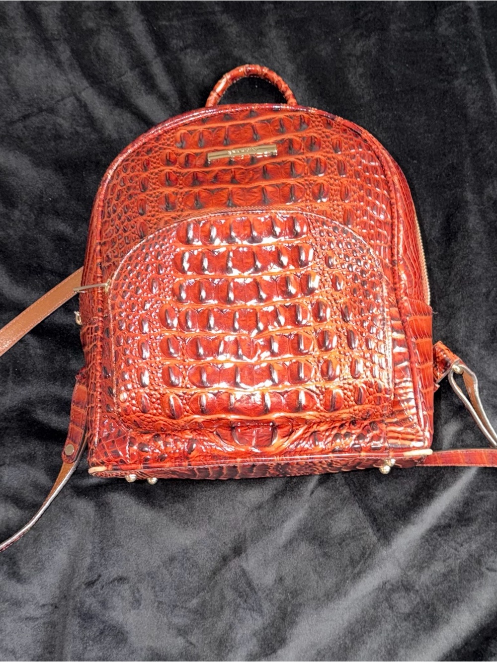 Brahmin Croc-Embossed Burnt Orange Leather Backpack - Picture 3 of 10